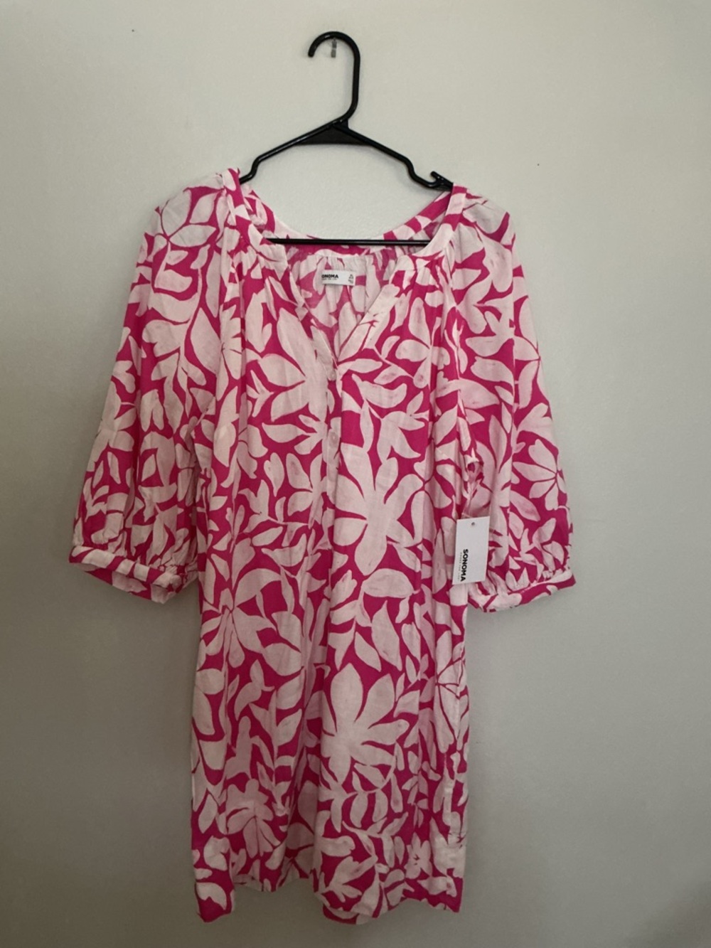 Sonoma Pink and White Floral Long Sleeve  Dress